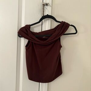 Aerie Brown Off-Shoulder Crop Top